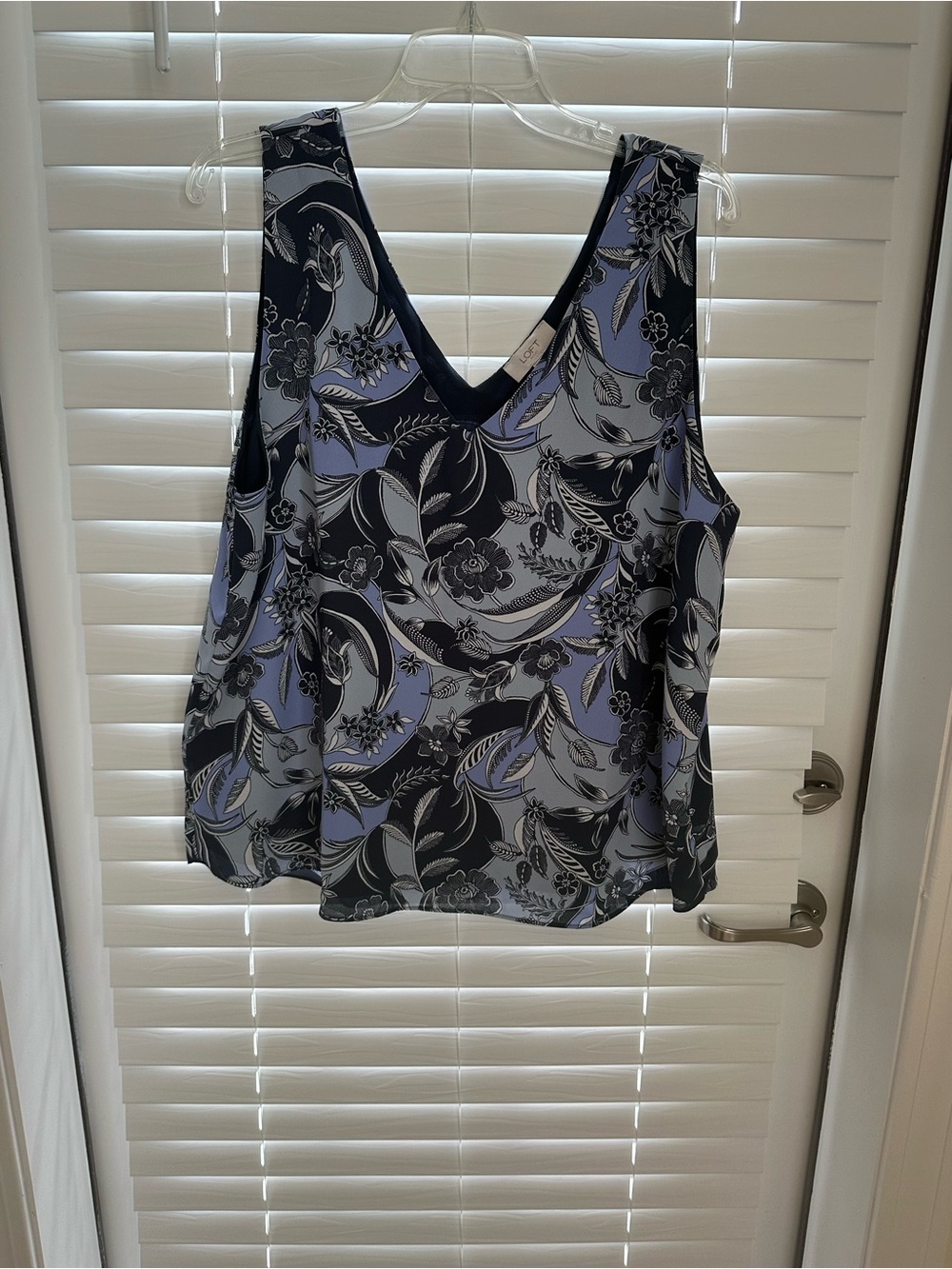 LOFT Floral V-Neck Sleeveless Camisole in Blue and Black